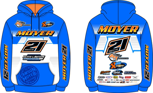 Blue / White Billy Moyer 21 "Sponsors" Sublimated Hooded Sweatshirt