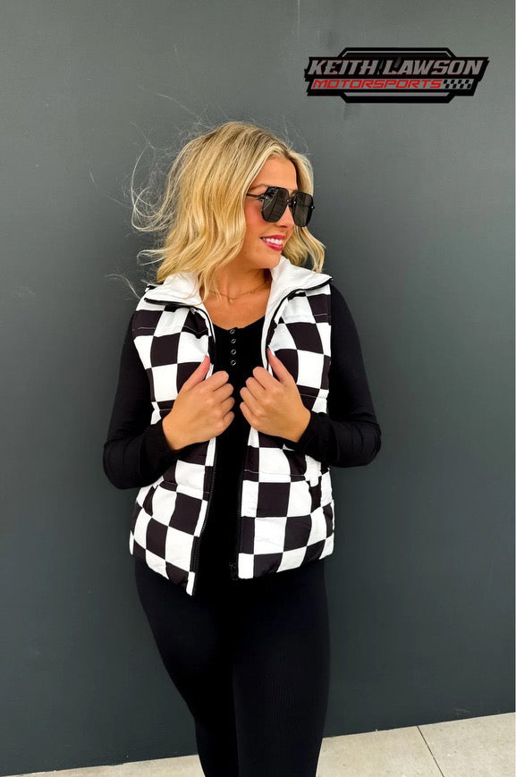 Ladies Checkered Puffer Vest