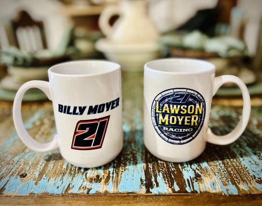 White Lawson Moyer Racing Double-Sided Coffee Mug