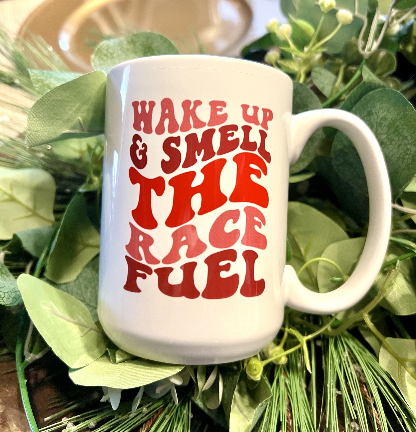 White Smell the Race Fuel Double-Sided Coffee Mug