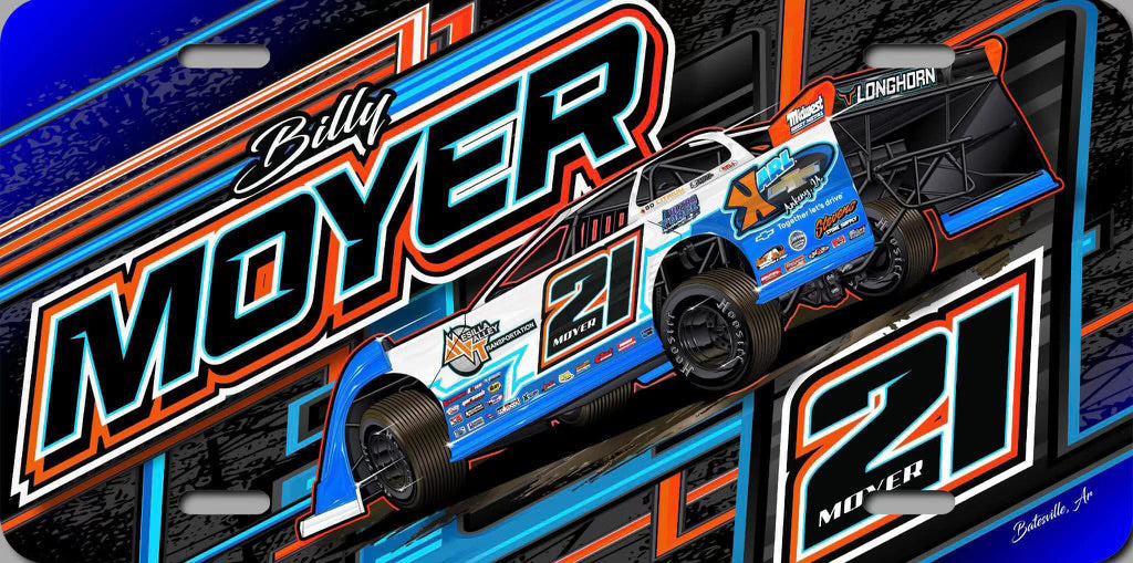 Billy Moyer #21 License Plate w/ Black & Blue Background