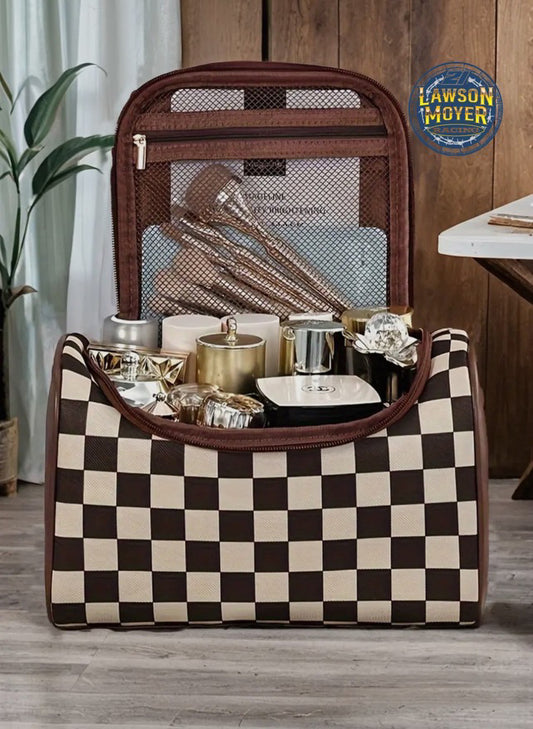 Checkered Zippered Makeup Bag
