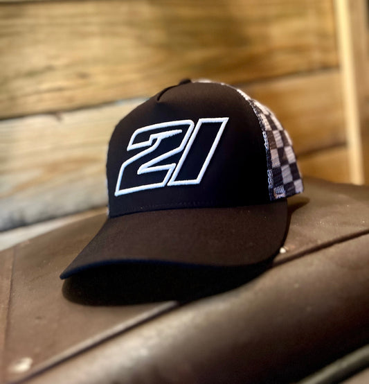 Black / Checkered Mesh #21 Embroidered Snapback Hat