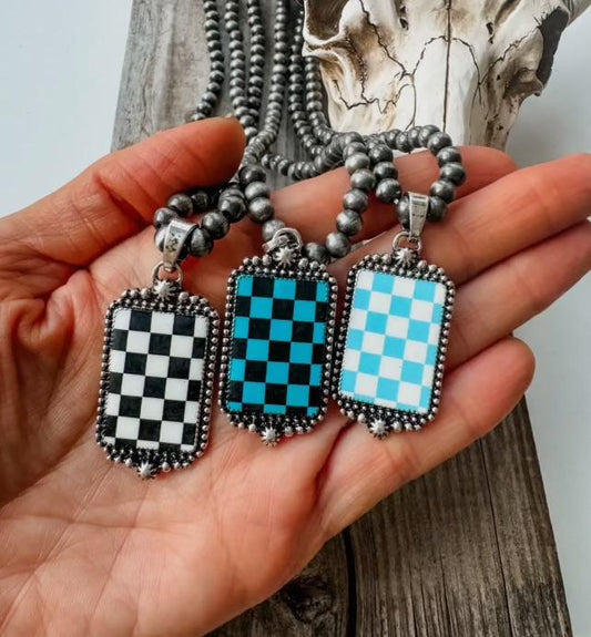 Checkered Flag Pendant Necklaces